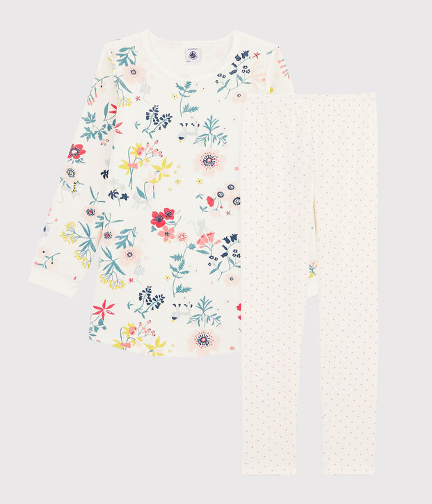 Chemise de nuit &agrave; fleurs en velours petite fille avec legging blanc/multicouleur