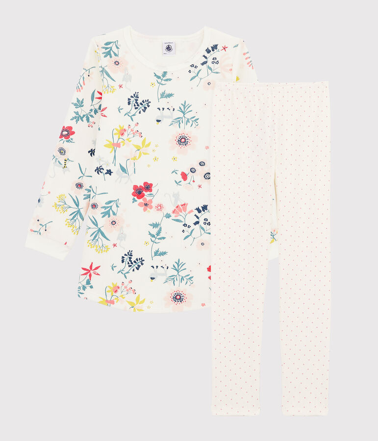 Chemise de nuit &agrave; fleurs en velours petite fille avec legging blanc/multicouleur