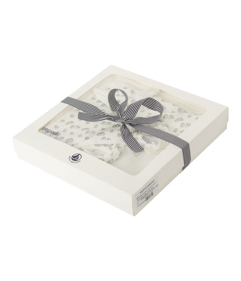 Coffret carr&eacute; de bain et chaussons b&eacute;b&eacute; en BE et c&ocirc;te blanc/gris/multicouleur
