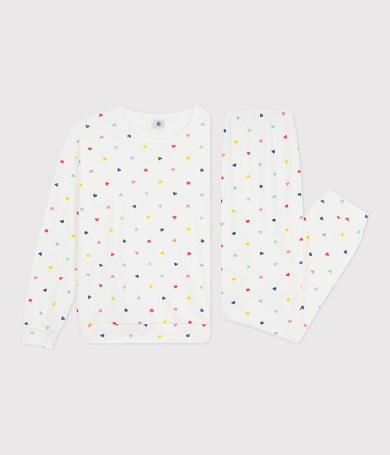 Pyjama femme en coton et élasthanne imprimé cœurs blanc MARSHMALLOW/blanc MULTICO