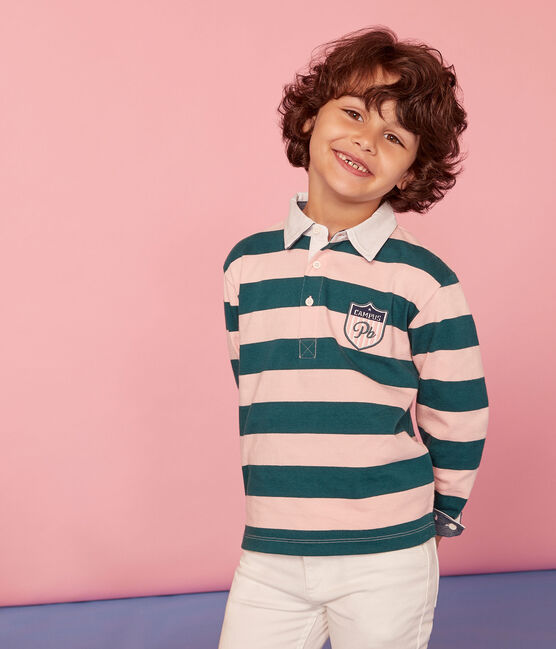 Rugby polo enfant garçon vert PINEDE/rose ROSAKO