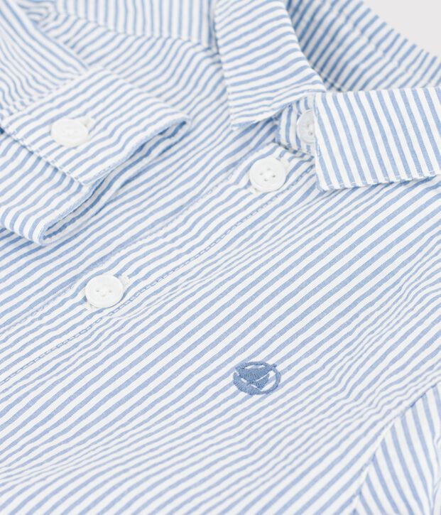 Chemise b&eacute;b&eacute; en coton &agrave; manches longues &agrave; rayures bleu/bleu