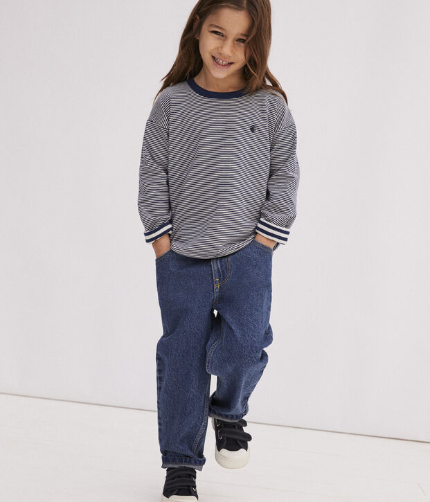 Tee-shirt manches longues en tubique enfant fille / gar&ccedil;on bleu/beige