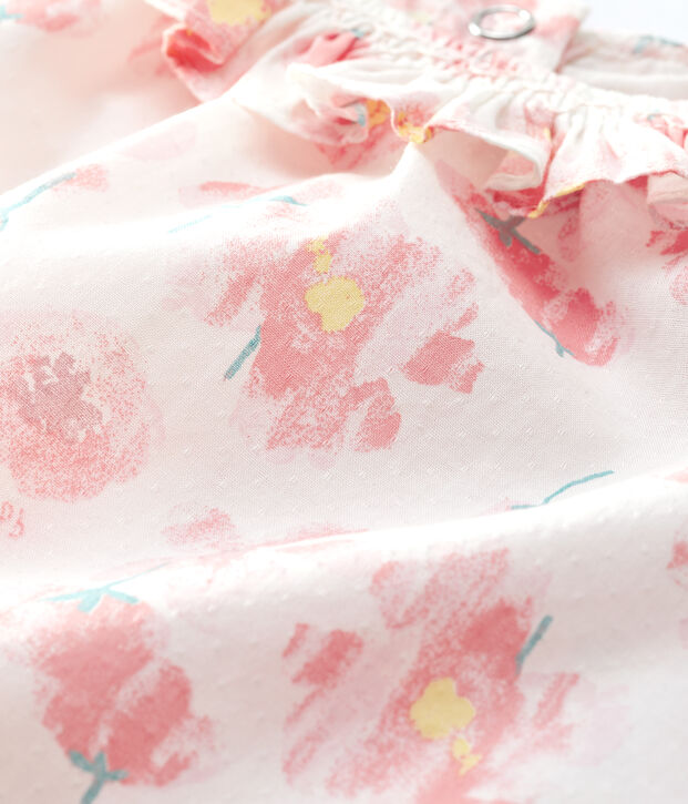 Robe manches courtes en popeline b&eacute;b&eacute; fille blanc/multicouleur