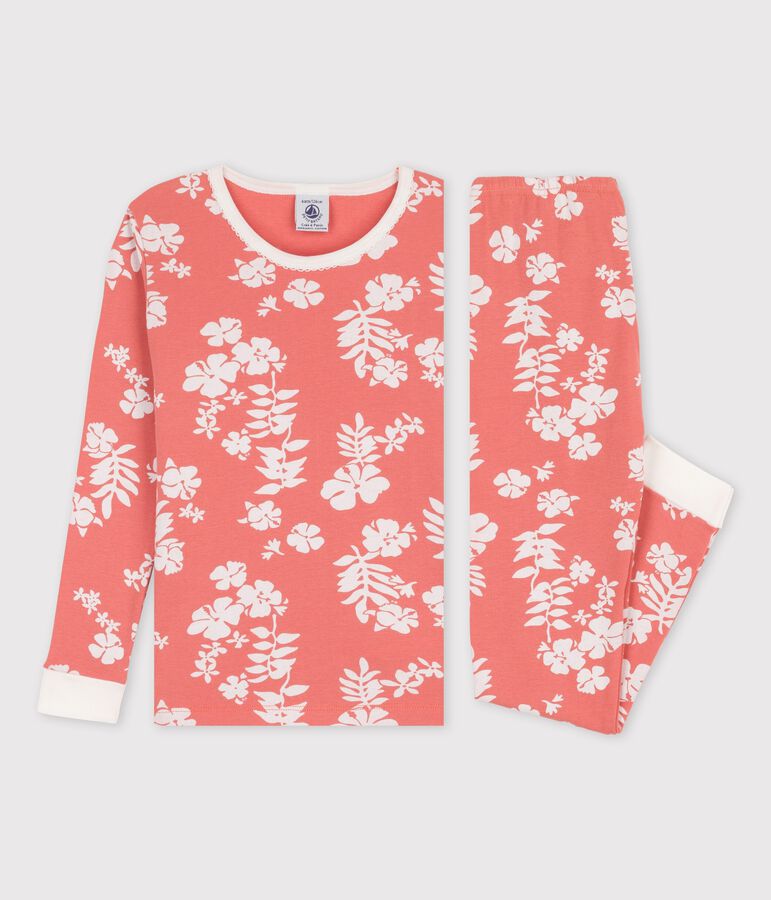 Pyjama snugfit Hawa&iuml; petite fille en coton rose/blanc