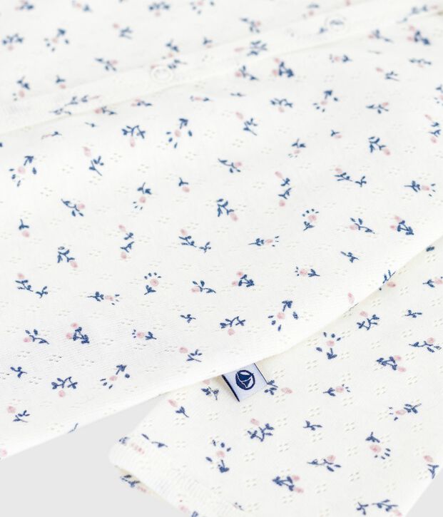 Pyjama b&eacute;b&eacute; en coton ajour&eacute; sans pieds avec col imprim&eacute; fleuri blanc/multicouleur