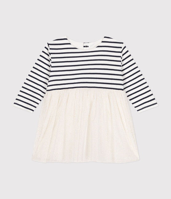 Robe en tubique rayé et tulle bébé blanc MARSHMALLOW/blanc MULTICO