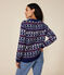 Pull jacquard laine et coton femme bleu MEDIEVAL/blanc MULTICO