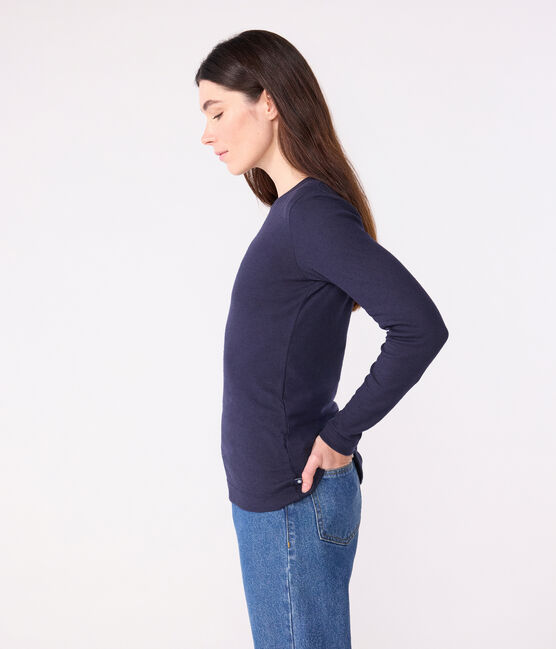Tee-shirt femme l'iconique en laine et coton manches longues bleu SMOKING