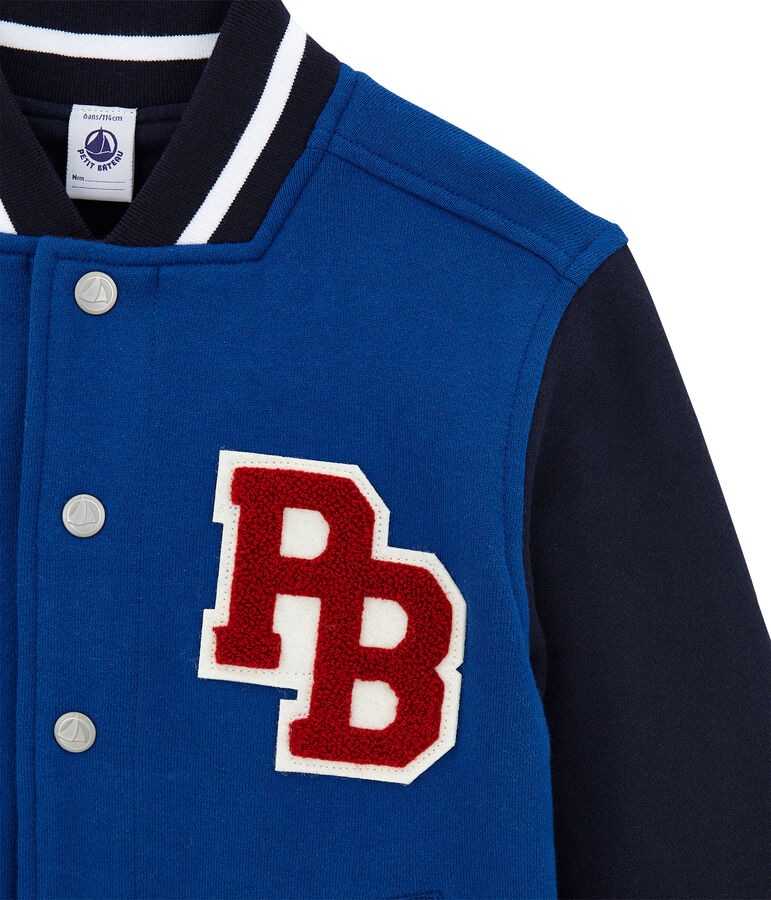 Blouson teddy enfant gar&ccedil;on en molleton doubl&eacute; bleu/bleu