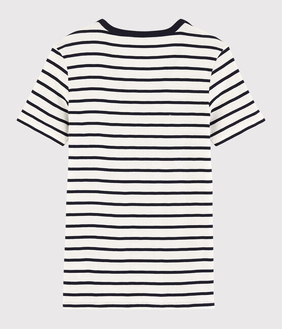 T-shirt col V iconique en coton rayé Femme blanc MARSHMALLOW/bleu SMOKING