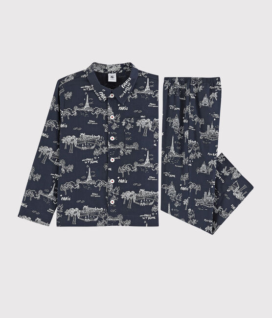 Pyjama imprimé Paris petit garçon en coton bleu MEDIEVAL/blanc ECUME