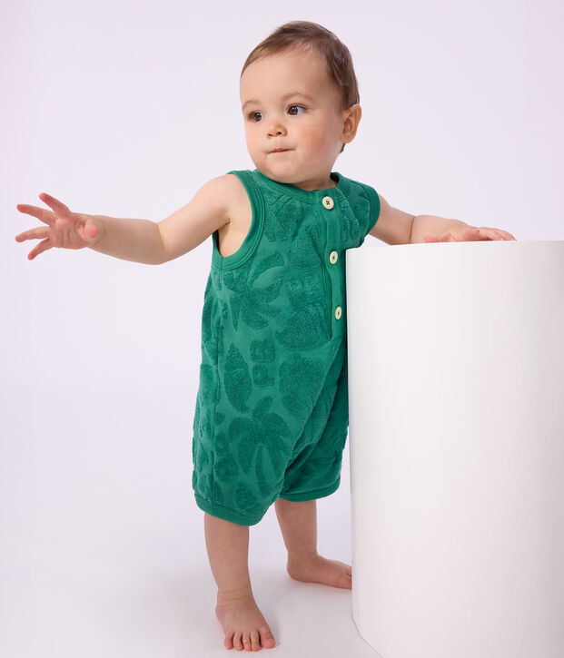 Combinaison courte b&eacute;b&eacute; en coton motifs palmiers vert