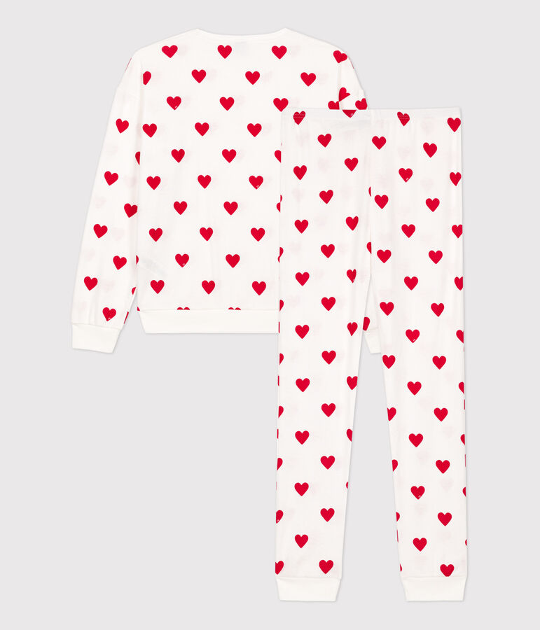 Pyjama c&oelig;ur en coton femme blanc MARSHMALLOW/rouge TERKUIT