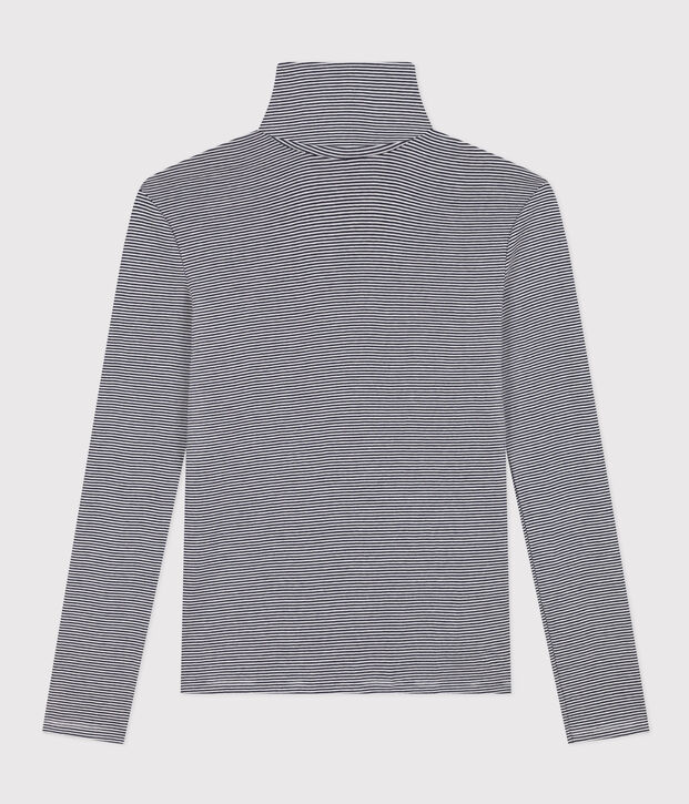 Tee-shirt col roul&eacute; L'ICONIQUE en coton Femme bleu/blanc