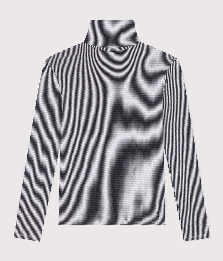 Tee-shirt col roul&eacute; L'ICONIQUE en coton Femme bleu SMOKING/blanc MARSHMALLOW