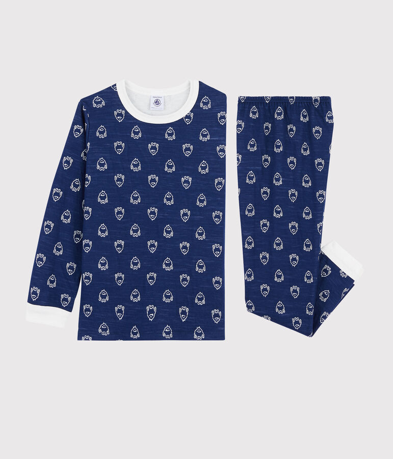 Pyjama jacquard yeti en laine et coton petit gar&ccedil;on bleu/blanc