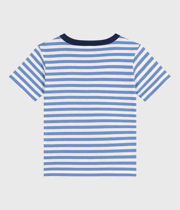 Tee-shirt ray&eacute; en jersey l&eacute;ger enfant gar&ccedil;on bleu/blanc