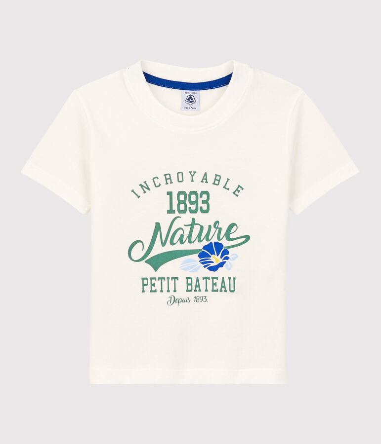 Tee-shirt manches courtes en jersey enfant gar&ccedil;on blanc MARSHMALLOW
