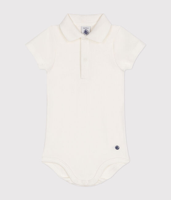 Body manches courtes bébé col polo en coton blanc MARSHMALLOW