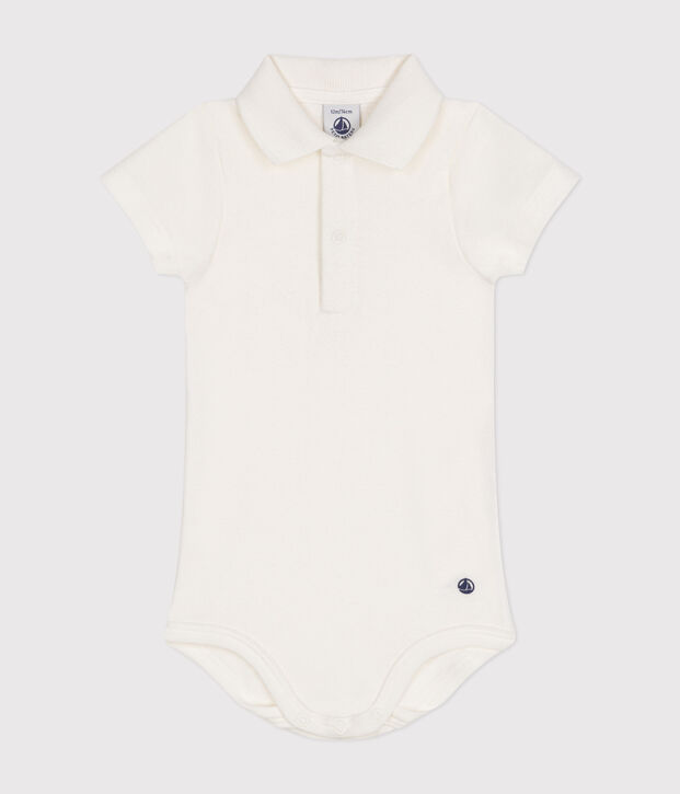 Body manches courtes b&eacute;b&eacute; col polo en coton blanc