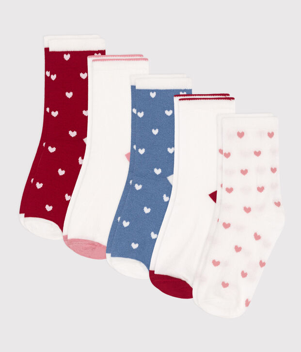 5 paires de chaussettes enfant fille en coton c&oelig;urs multicouleur