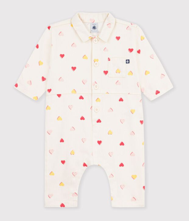 Combinaison longue b&eacute;b&eacute; en coton imprim&eacute; c&oelig;urs &eacute;cru/multicouleur