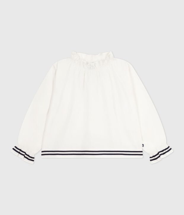 Blouse enfant en popeline de coton manches longues unie blanc