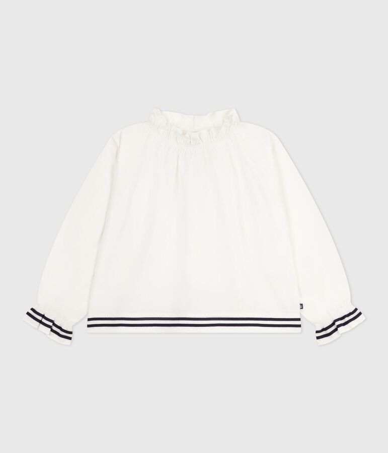 Blouse enfant en popeline de coton manches longues unie blanc ECUME