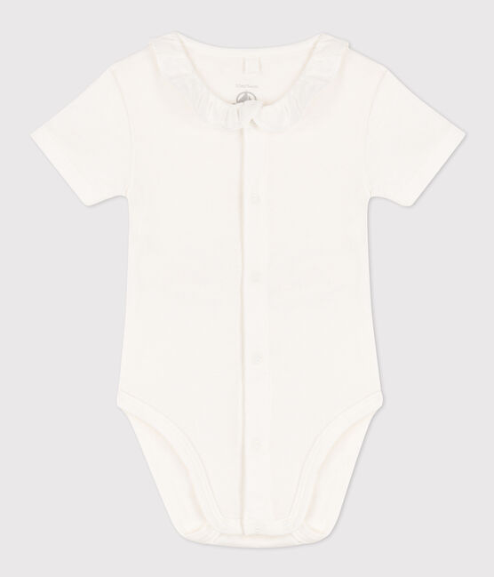 Body manches courtes à col en coton bébé blanc MARSHMALLOW