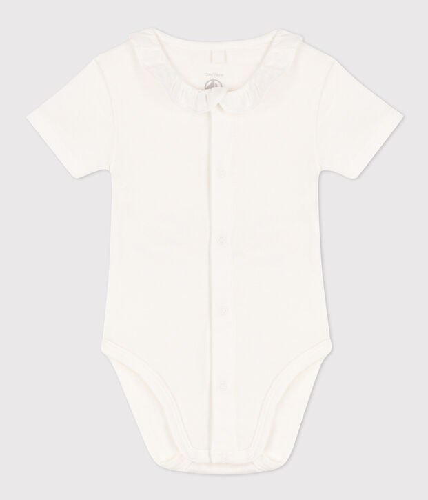 Body manches courtes &agrave; col en coton b&eacute;b&eacute; blanc