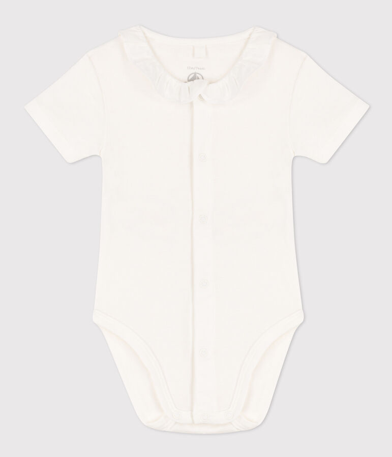 Body manches courtes &agrave; col en coton b&eacute;b&eacute; blanc MARSHMALLOW