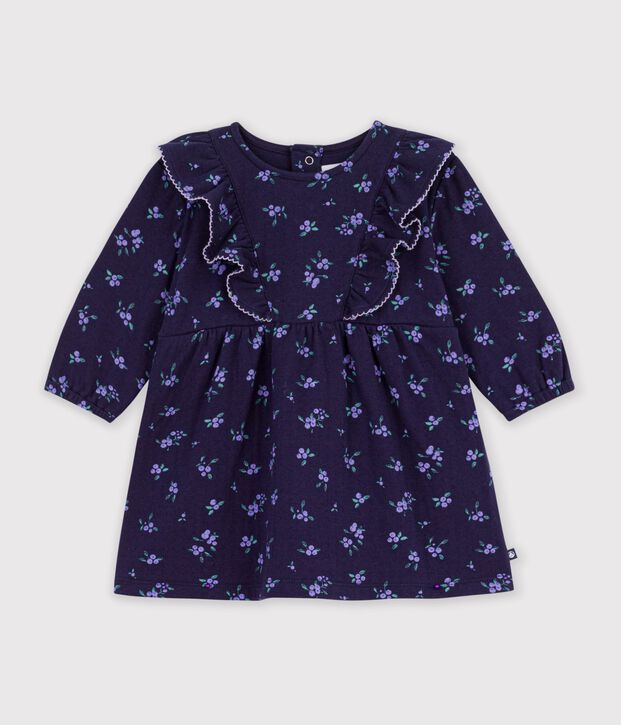 Robe b&eacute;b&eacute; en coton manches longues imprim&eacute;e &agrave; fleurs bleu/multicouleur