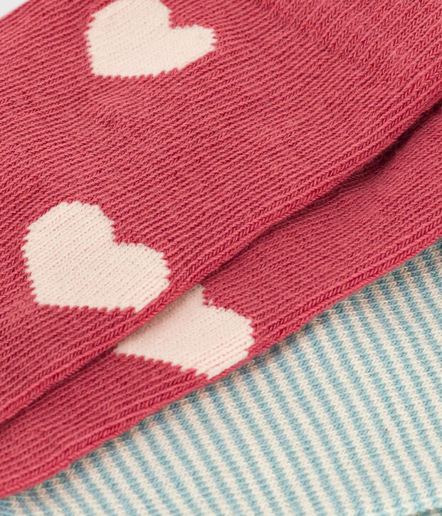 Lot de 2 paires de chaussettes c&oelig;urs en jersey de coton enfants multicouleur