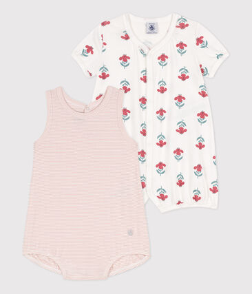 calypso_nuit - Lot de 2 combinaisons courtes fleurs en coton bébé