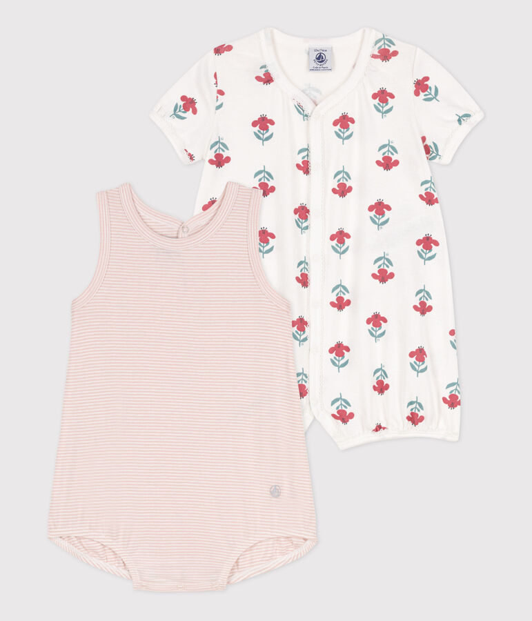 Lot de 2 combinaisons courtes fleurs en coton b&eacute;b&eacute; variante 1