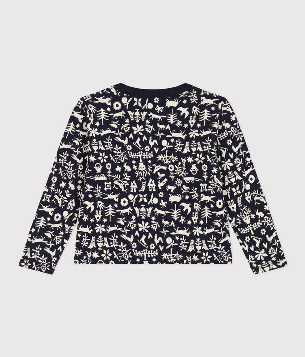 Cardigan imprim&eacute; en tubique matelass&eacute; enfant fille bleu/&eacute;cru