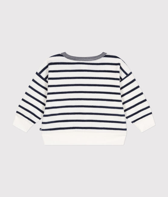 Sweatshirt en bouclette velours bébé blanc MARSHMALLOW/bleu SMOKING