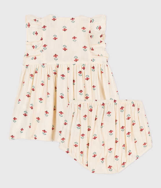 Robe et bloomer imprimés en gaze de coton bébé blanc AVALANCHE/ MULTICO