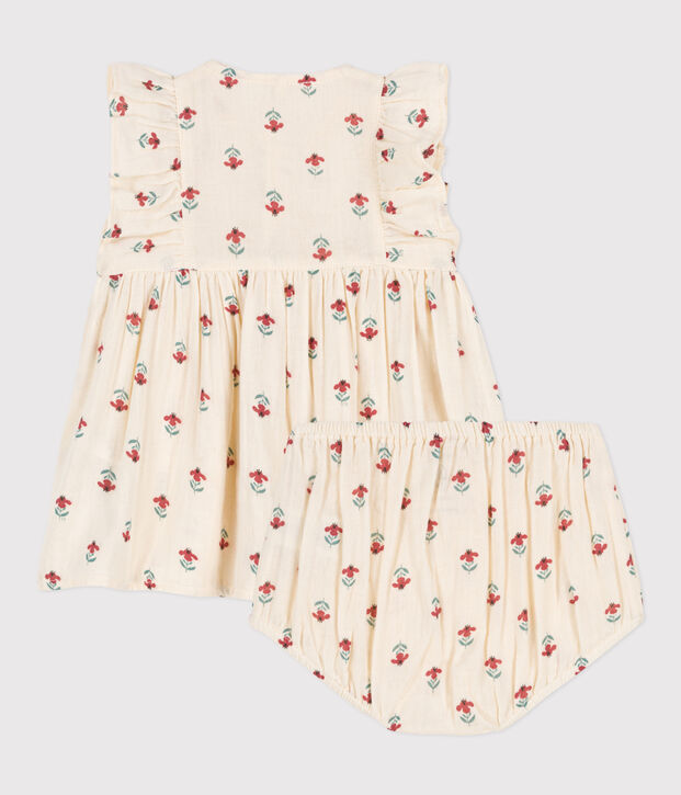 Robe et bloomer imprim&eacute;s en gaze de coton b&eacute;b&eacute; &eacute;cru/multicouleur