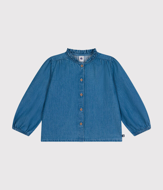 Blouse manches longues en denim enfant fille bleu