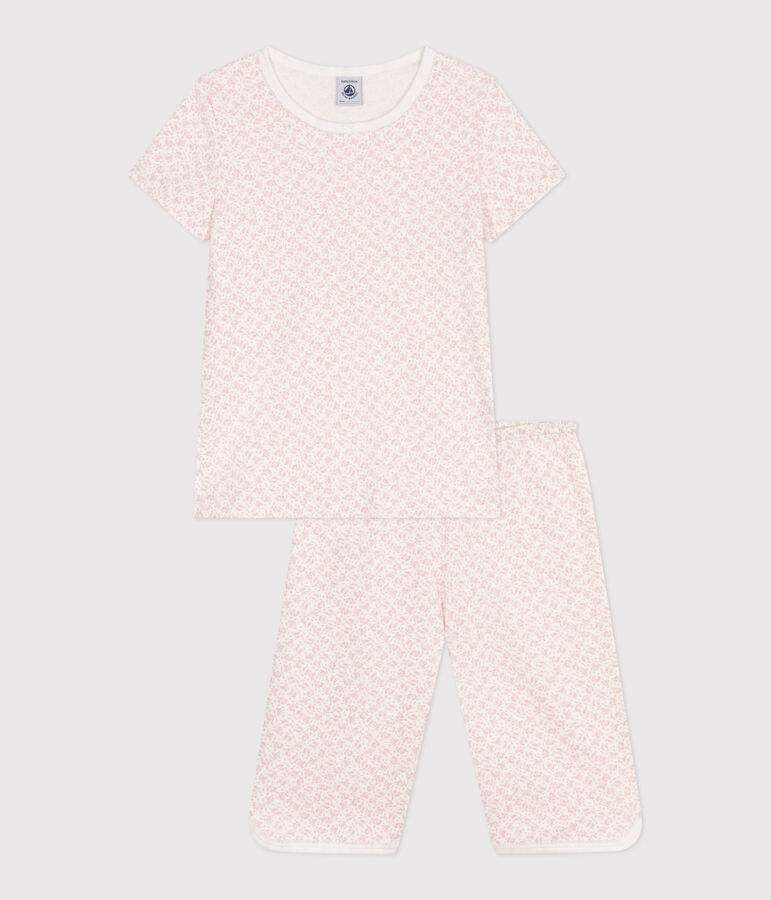 Pyjama capri enfant en coton imprim&eacute; fleuri MARSHMALLOW/ PANTY