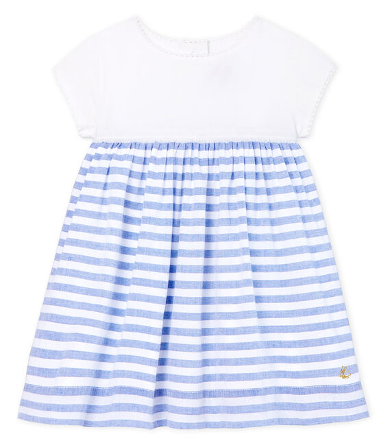 Robe manches courtes bébé fille blanc MARSHMALLOW/bleu RIYADH