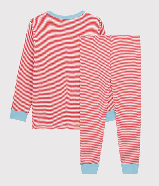 Pyjama rayé petit garçon en coton orange OURSIN/blanc MARSHMALLOW