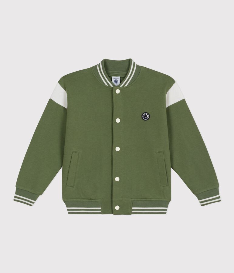 Veste teddy enfant en coton vert OLIVINE/ MILK