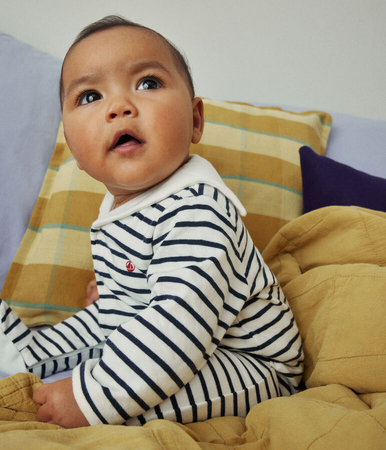 Pyjama en tubique b&eacute;b&eacute; blanc MARSHMALLOW/bleu SMOKING