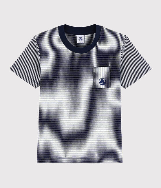 T-shirt manches courtes en coton enfant garçon bleu SMOKING/blanc MARSHMALLOW