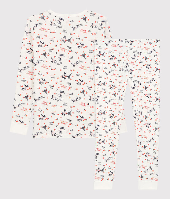 Pyjama snugfit imprimé Paris petite fille en coton biologique blanc MARSHMALLOW/blanc MULTICO