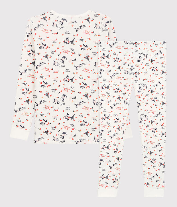 Pyjama snugfit imprim&eacute; Paris petite fille en coton biologique blanc/multicouleur