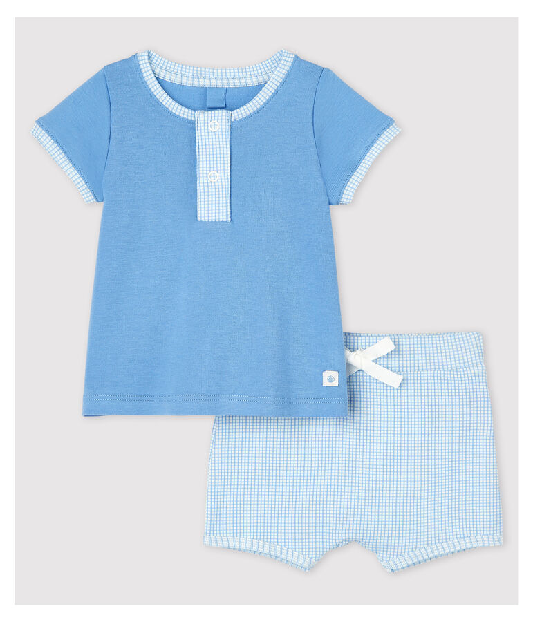 Ensemble 2 pi&egrave;ces bleu b&eacute;b&eacute; en coton biologique bleu EDNA/&eacute;cru MULTICO
